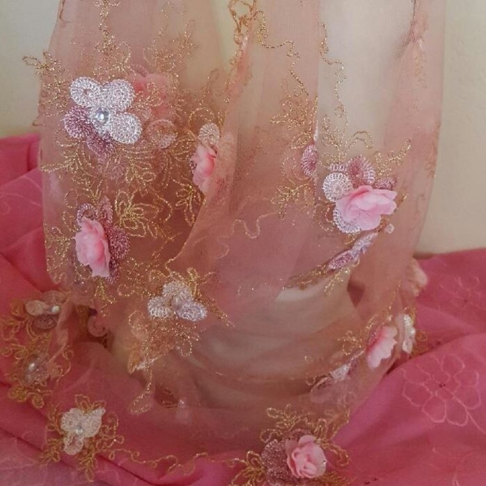 Blush Gold Lace Gatsby 20's Veil Headpiece Set - Picture 3 of 12